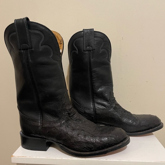 NWT Alberta Boots Ostrich & Kangaroo Black Leather Cowboy Boots Women Size 8.5 - Picture 12 of 12